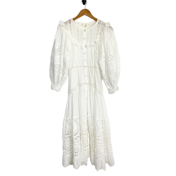 LoveShackFancy Womens Titania Midi Dress Sz 0 White Eyelet Embroidered Romantic - Picture 3 of 11